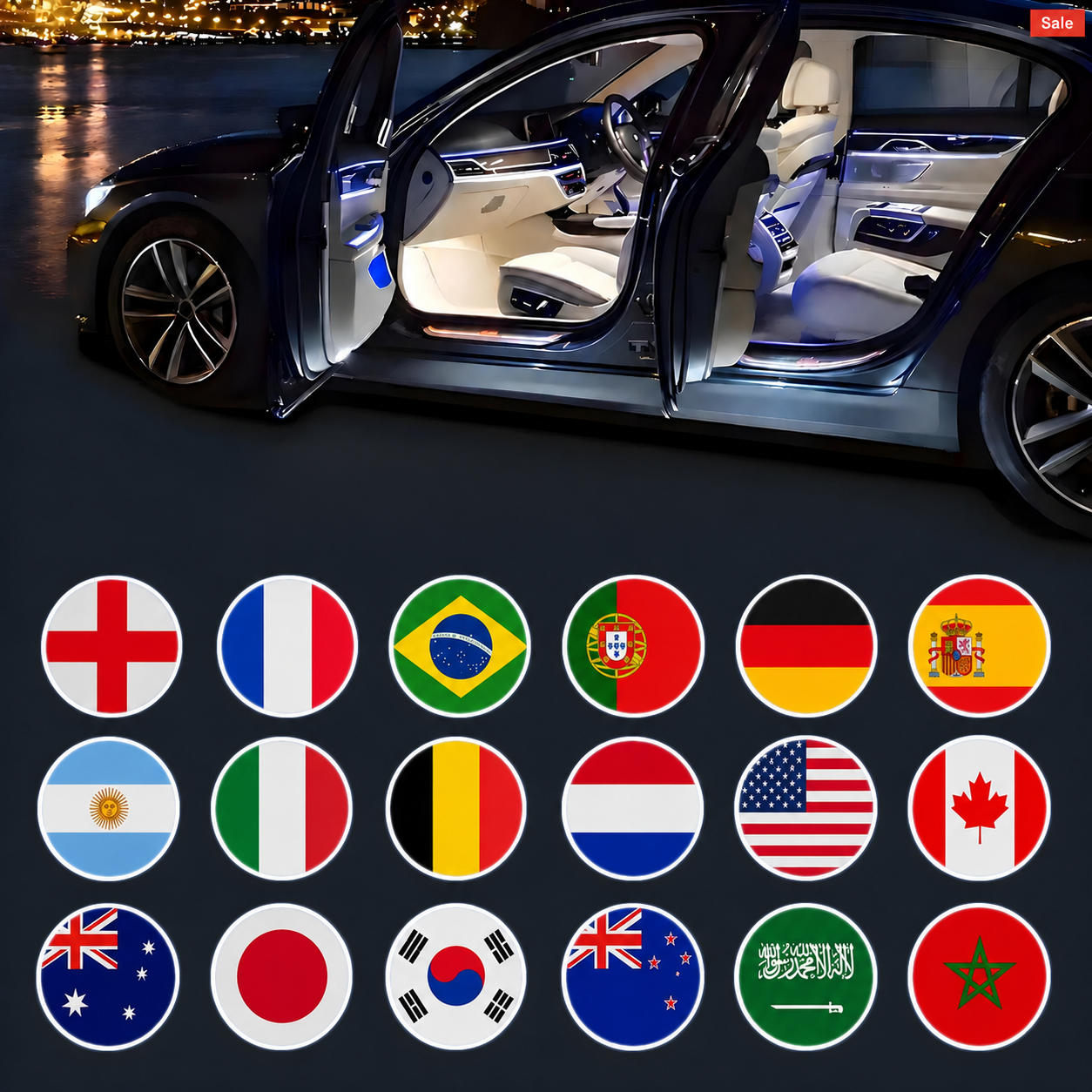 Pack of 2 LED Country Flag Door Projector Lights