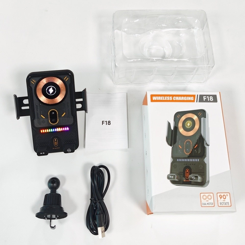 Car phone holder package contents with USB-C cable and vent clip
